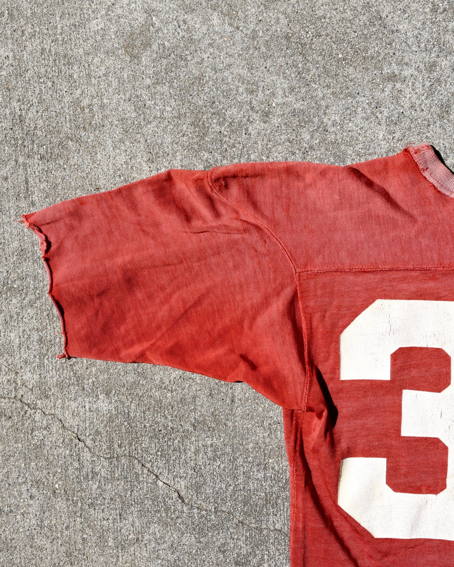 1950s Faded Cotton Cherry Red Football Jersey Two Tone #33