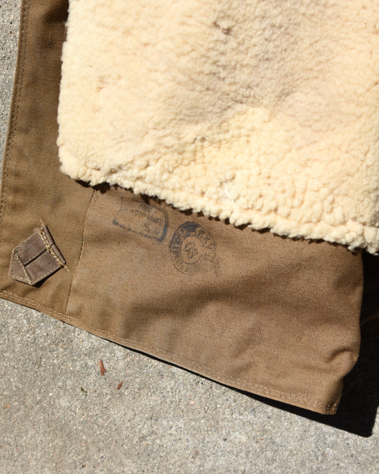 1940s Swedish M1909 Military Sheepskin Lined Heavy Canvas Field Coat Size Large