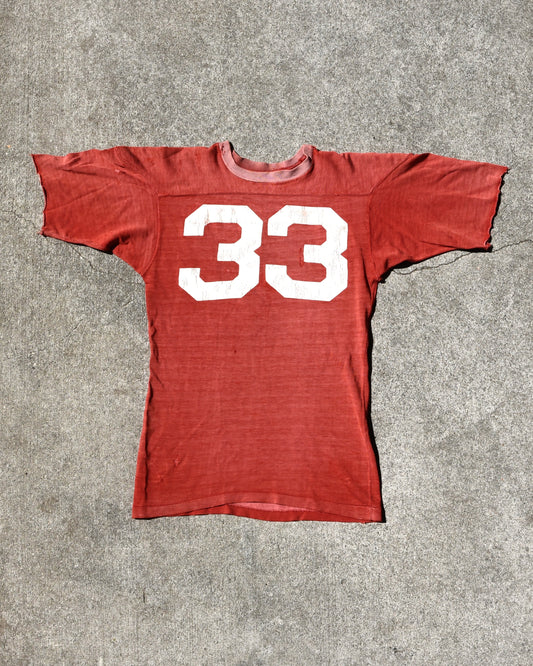 1950s Faded Cotton Cherry Red Football Jersey Two Tone #33
