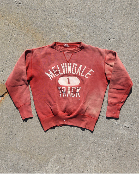 1950s Single V Melvindale Track Crewneck Sweatshirt Distressed Fade Size M