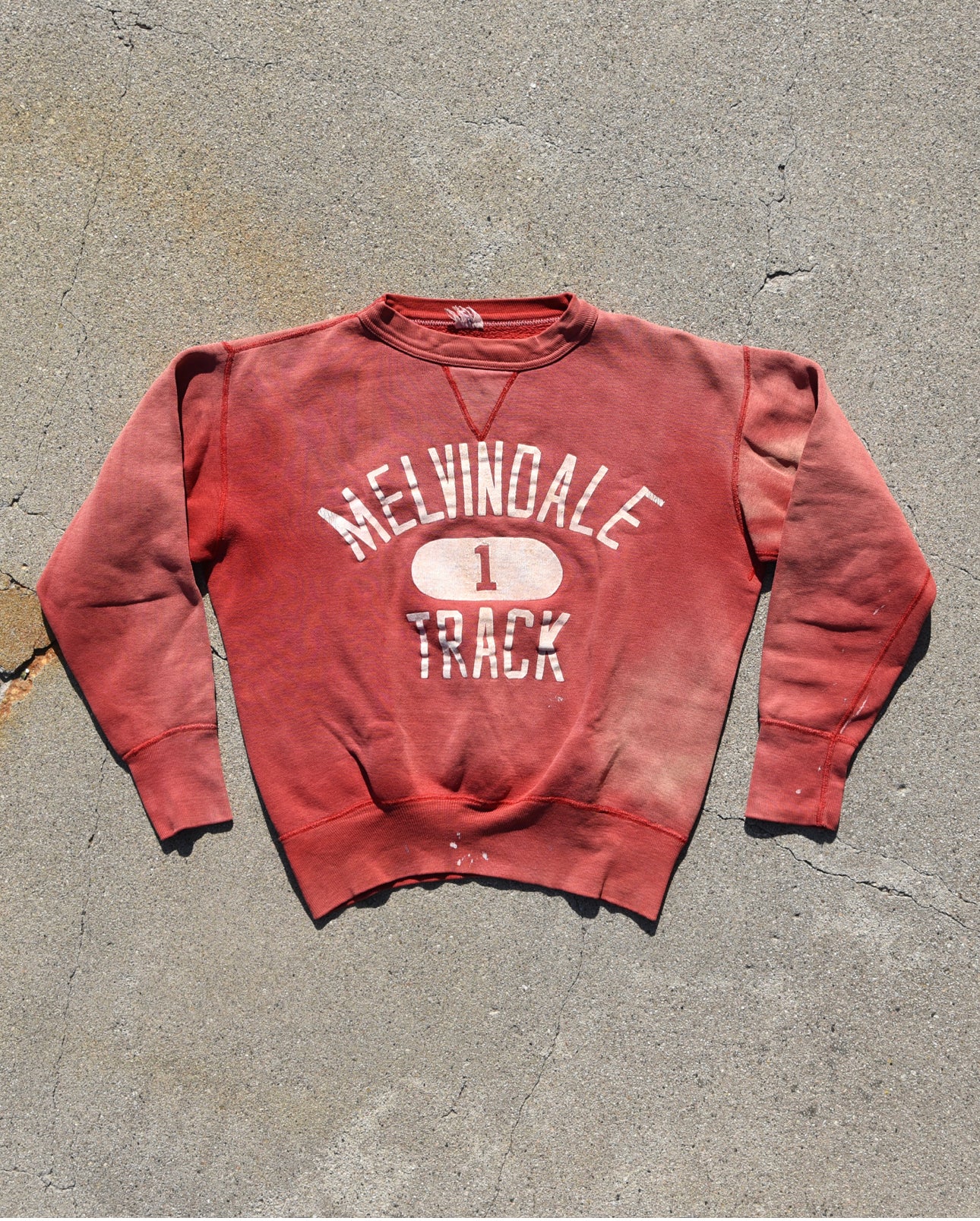 1950s Single V Melvindale Track Crewneck Sweatshirt Distressed Fade Size M