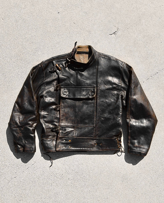 1950s Mats Larsson Malung Vintage Swedish Military Motorcycle Leather Jacket Sz 50
