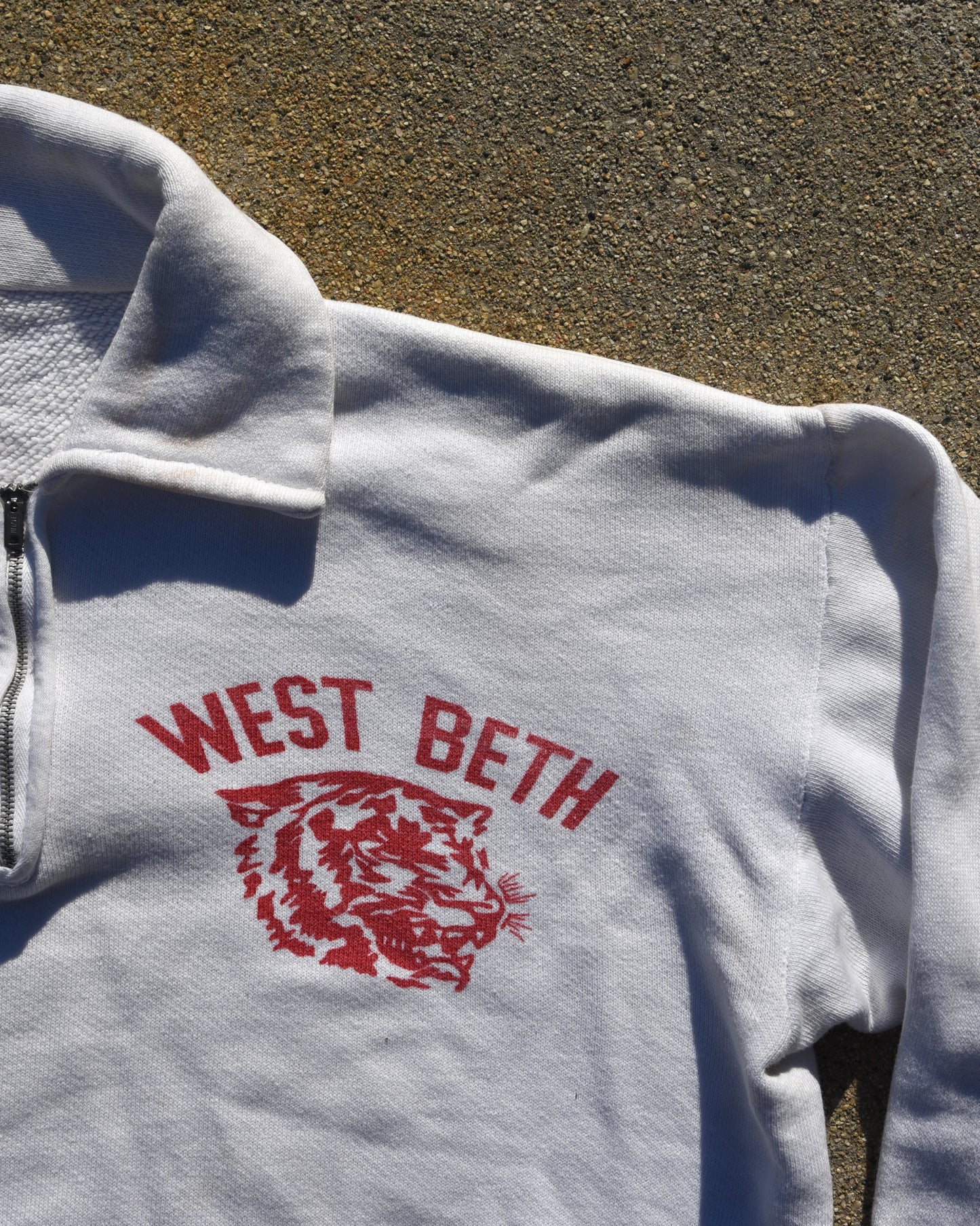 1950s West Beth Collegiate Quarter Zip Sweatshirt White Size Medium