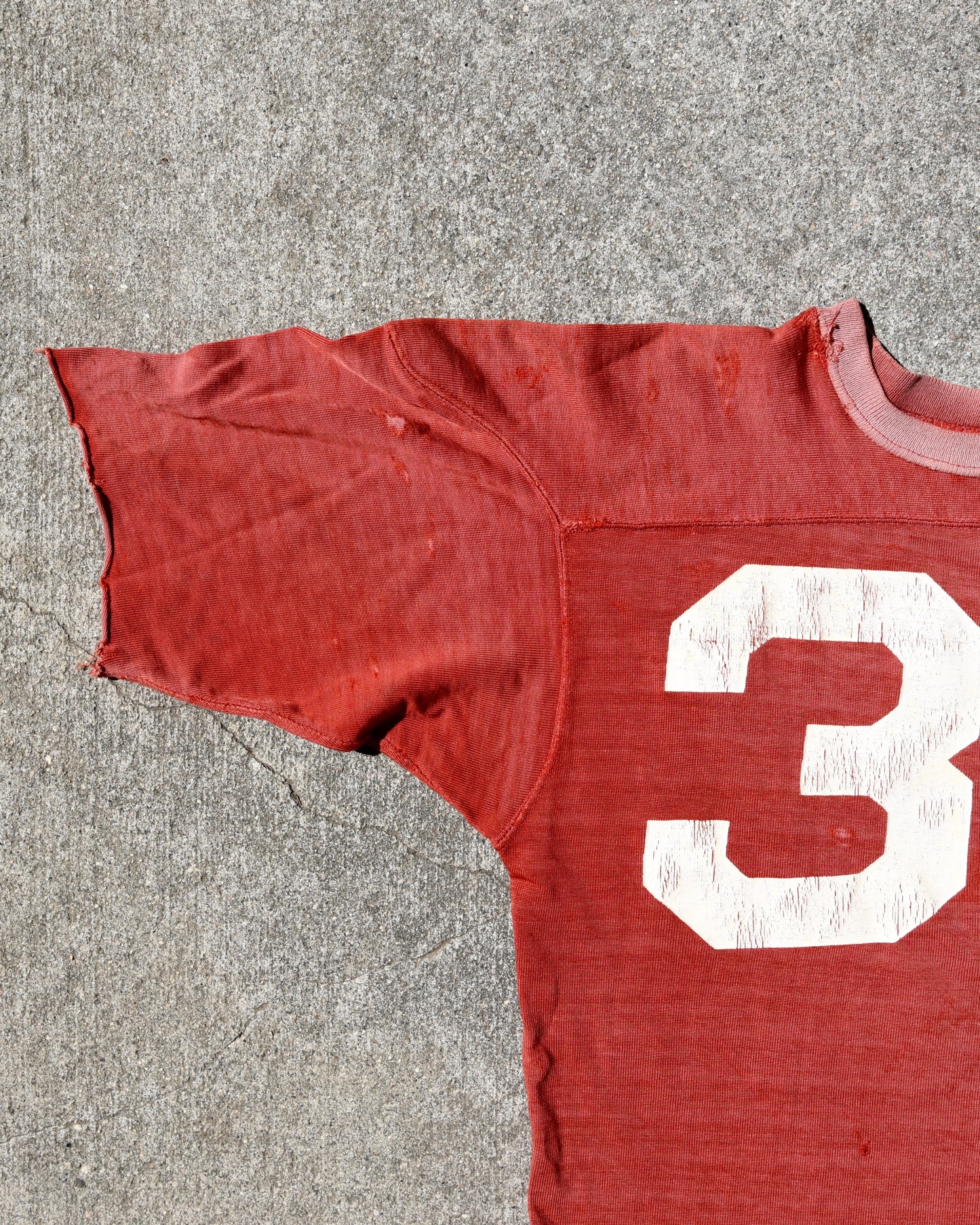 1950s Faded Cotton Cherry Red Football Jersey Two Tone #33
