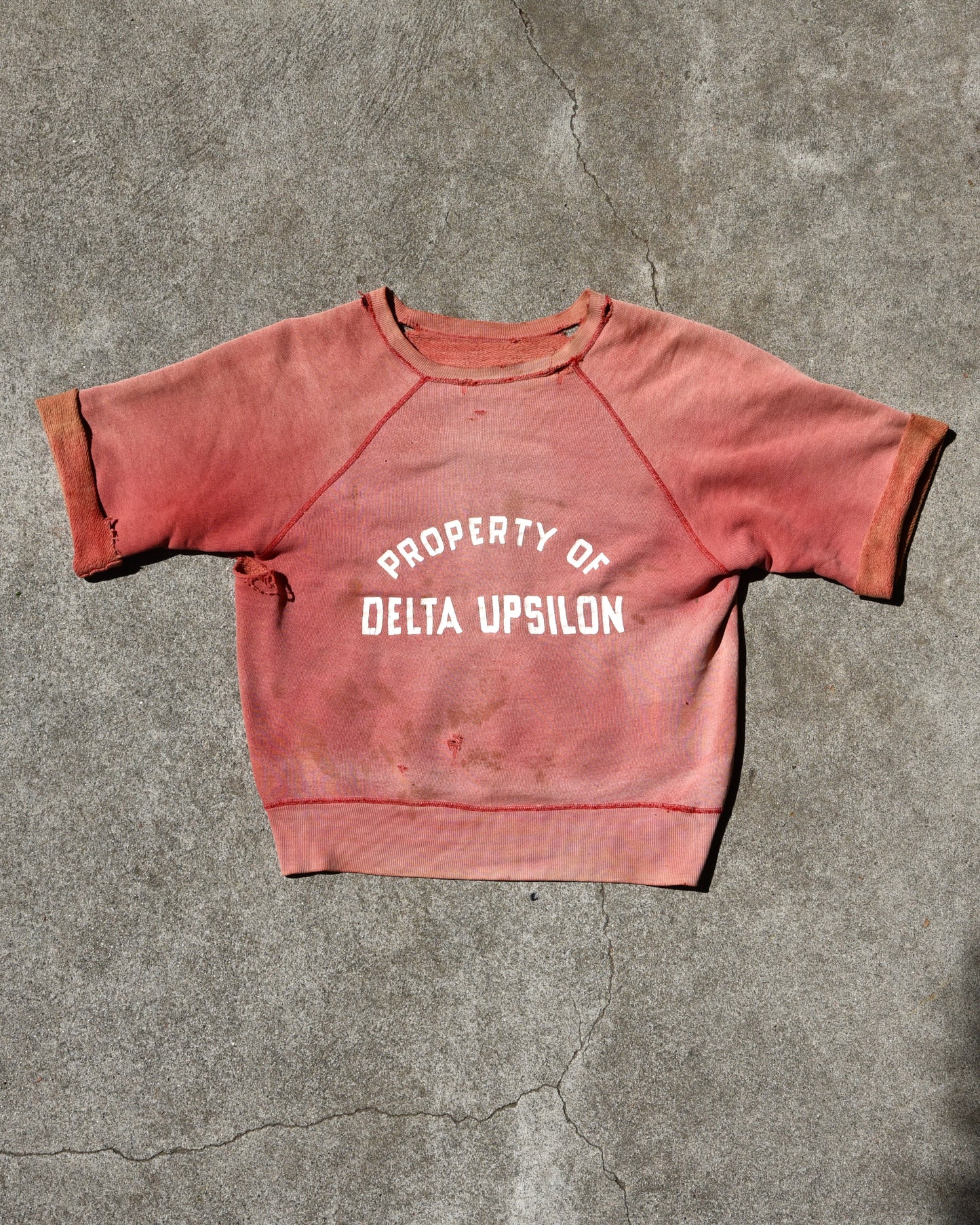 1960s Fraternity Property Of Delta Upsilon Sun Faded Thrashed Sweatshirt