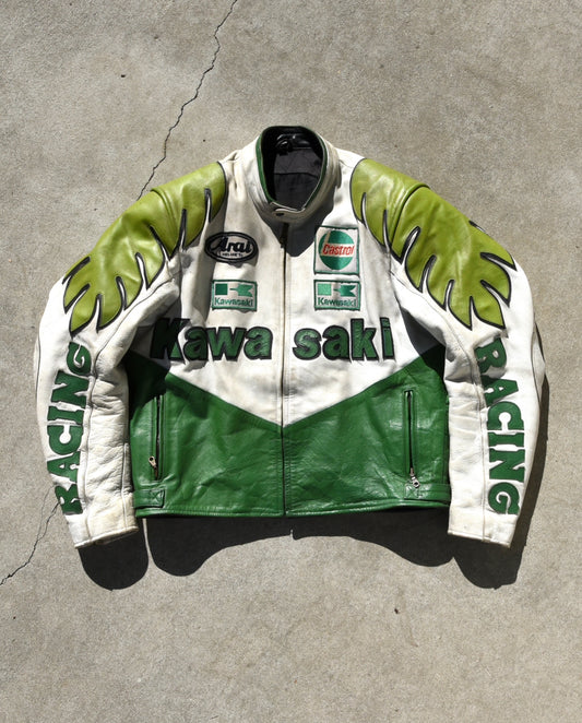 Vintage Kawasaki Motorcycle Racing Padded Leather Jacket