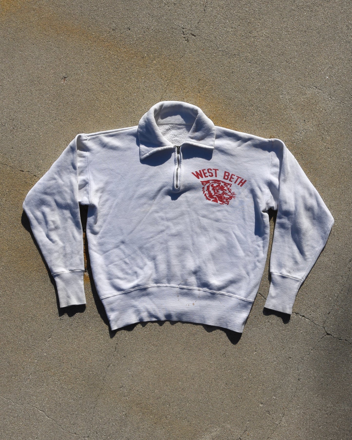 1950s West Beth Collegiate Quarter Zip Sweatshirt White Size Medium
