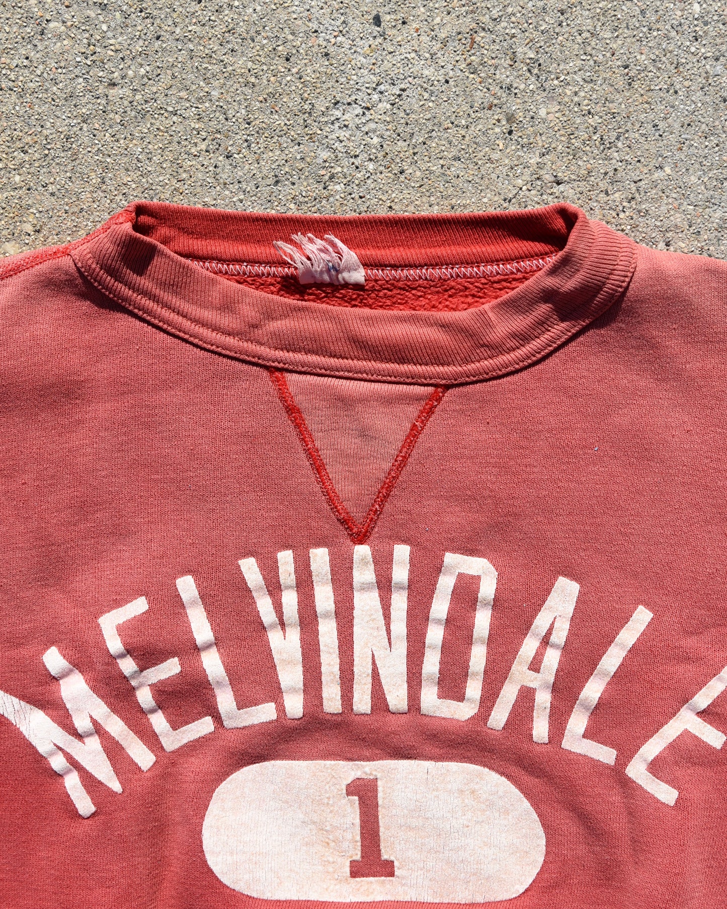 1950s Single V Melvindale Track Crewneck Sweatshirt Distressed Fade Size M