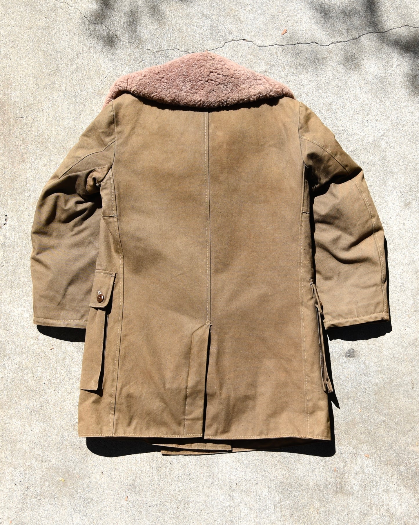 1940s Swedish M1909 Military Sheepskin Lined Heavy Canvas Field Coat Size Large