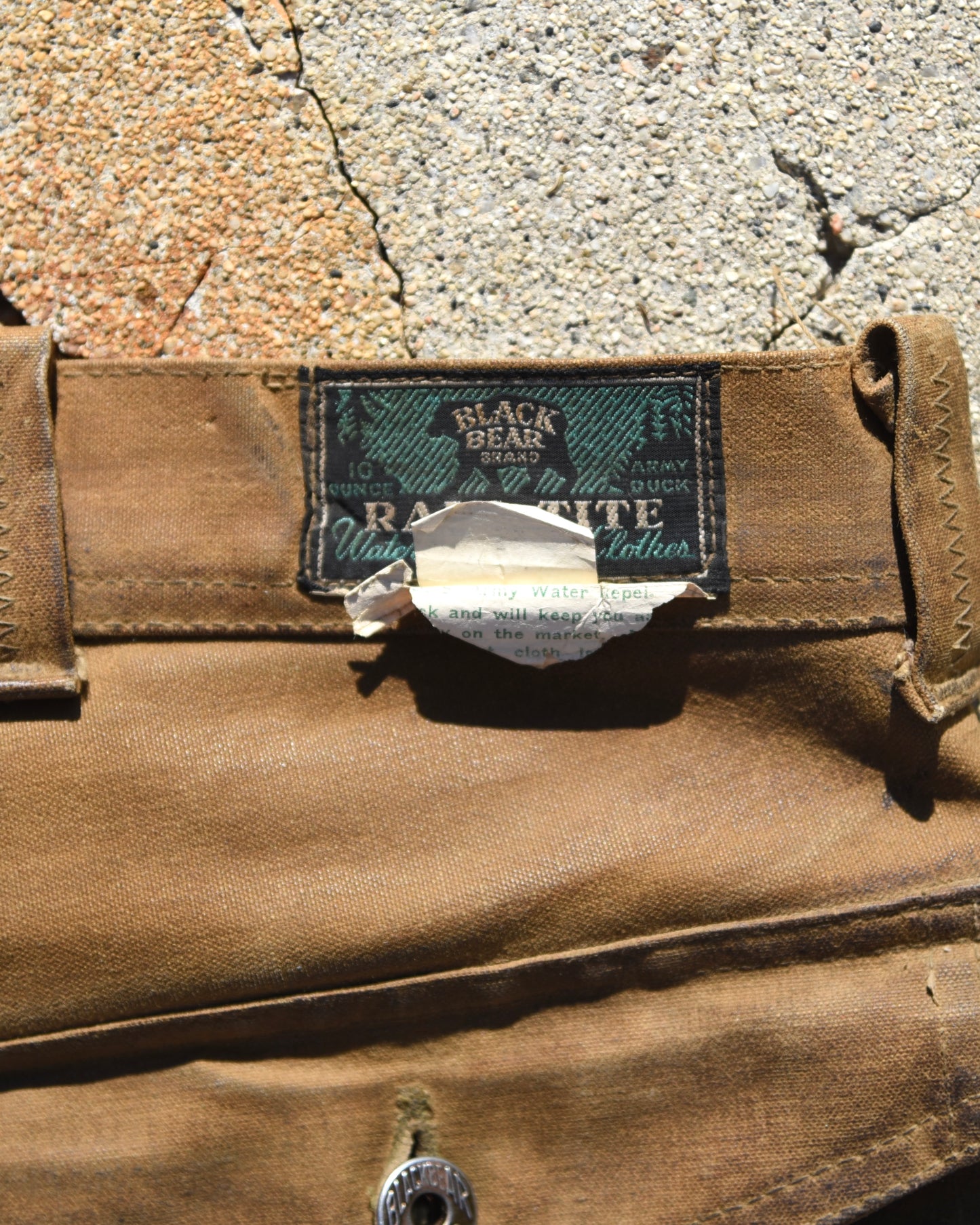 1950s Black Bear Rain-Tite Waxed Canvas Logging Pants