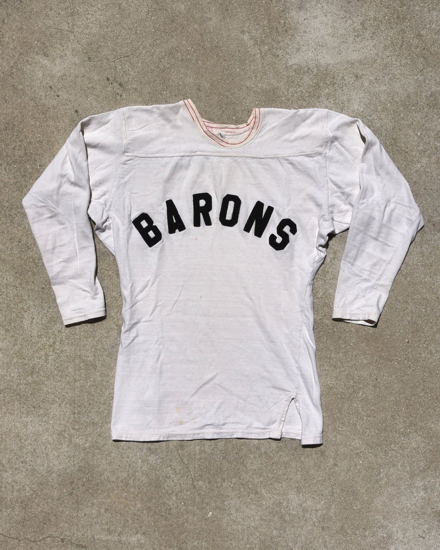 1960s Barons Big Red White Football Jersey Distressed Size Medium