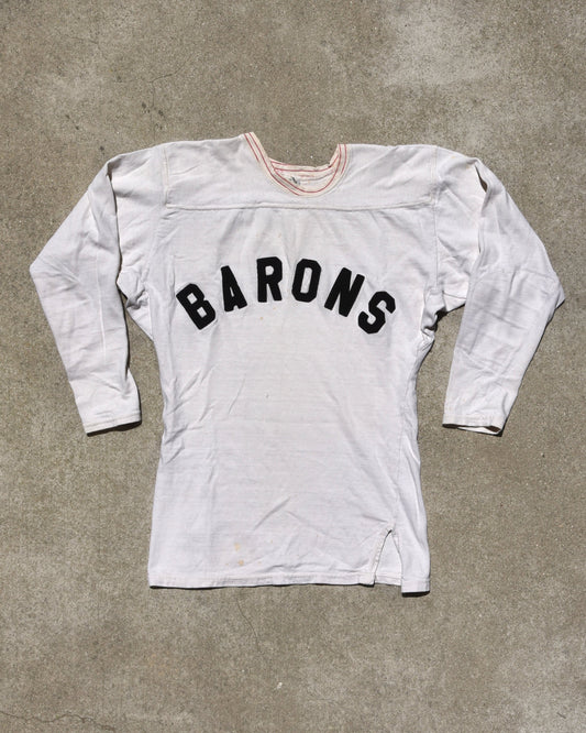 1960s Barons Big Red White Football Jersey Distressed Size Medium