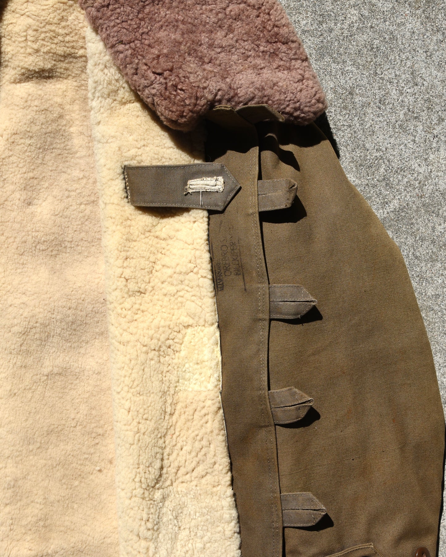 1940s Swedish M1909 Military Sheepskin Lined Heavy Canvas Field Coat Size Large