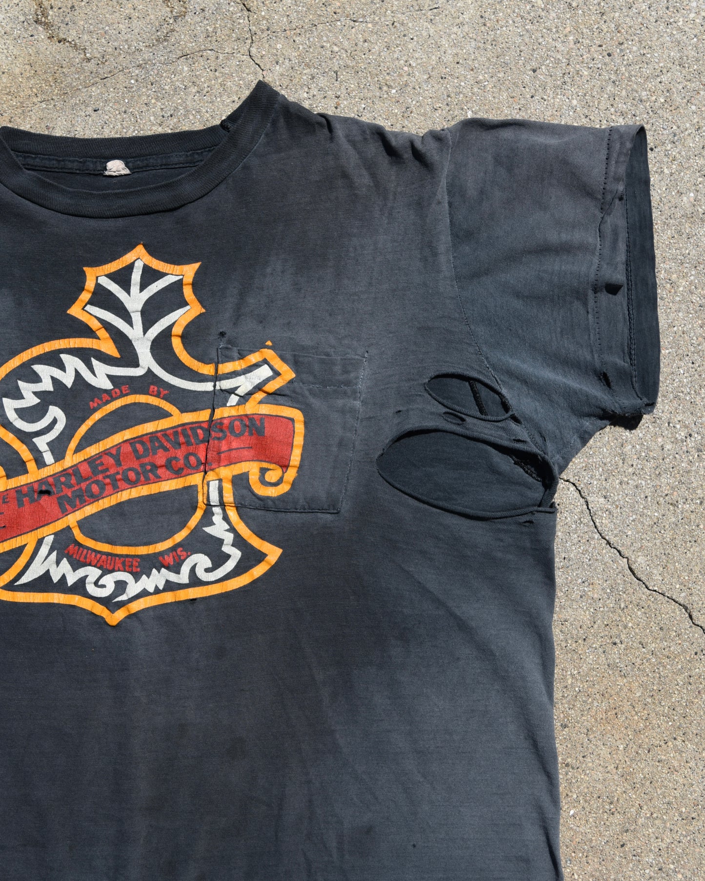 1970s Sun Faded Harley Davidson Pocket Tshirt