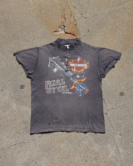 1980s Thrashed and Faded Harley Davidson Real Steel Tshirt