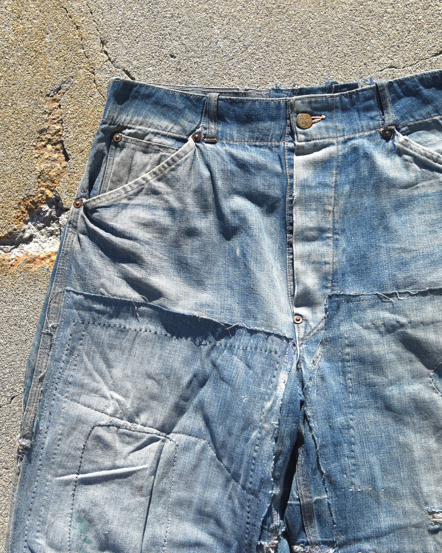1940s Faded and Repaired Buckleback Denim