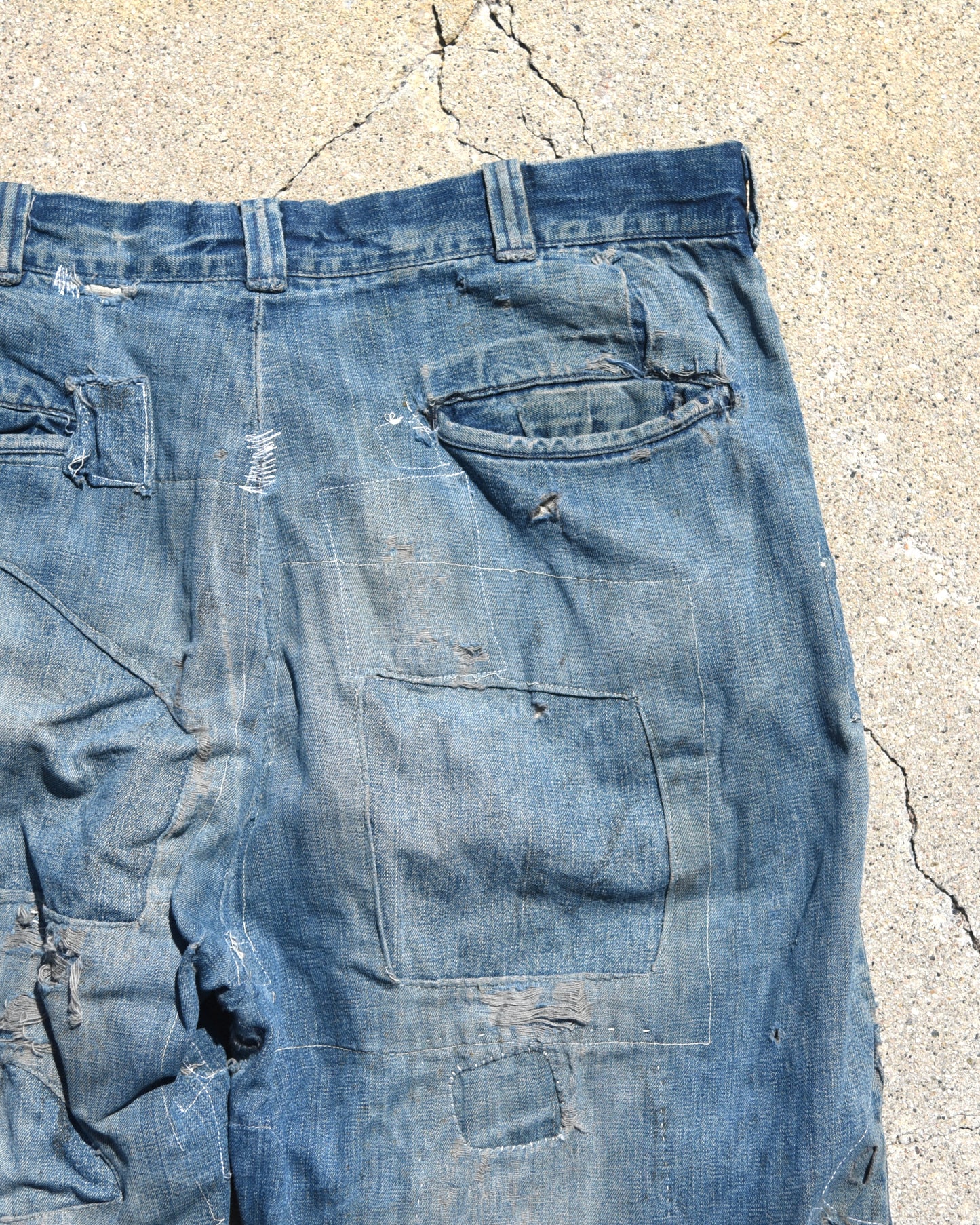 1950s Thrashed and Repaired Denim Jeans