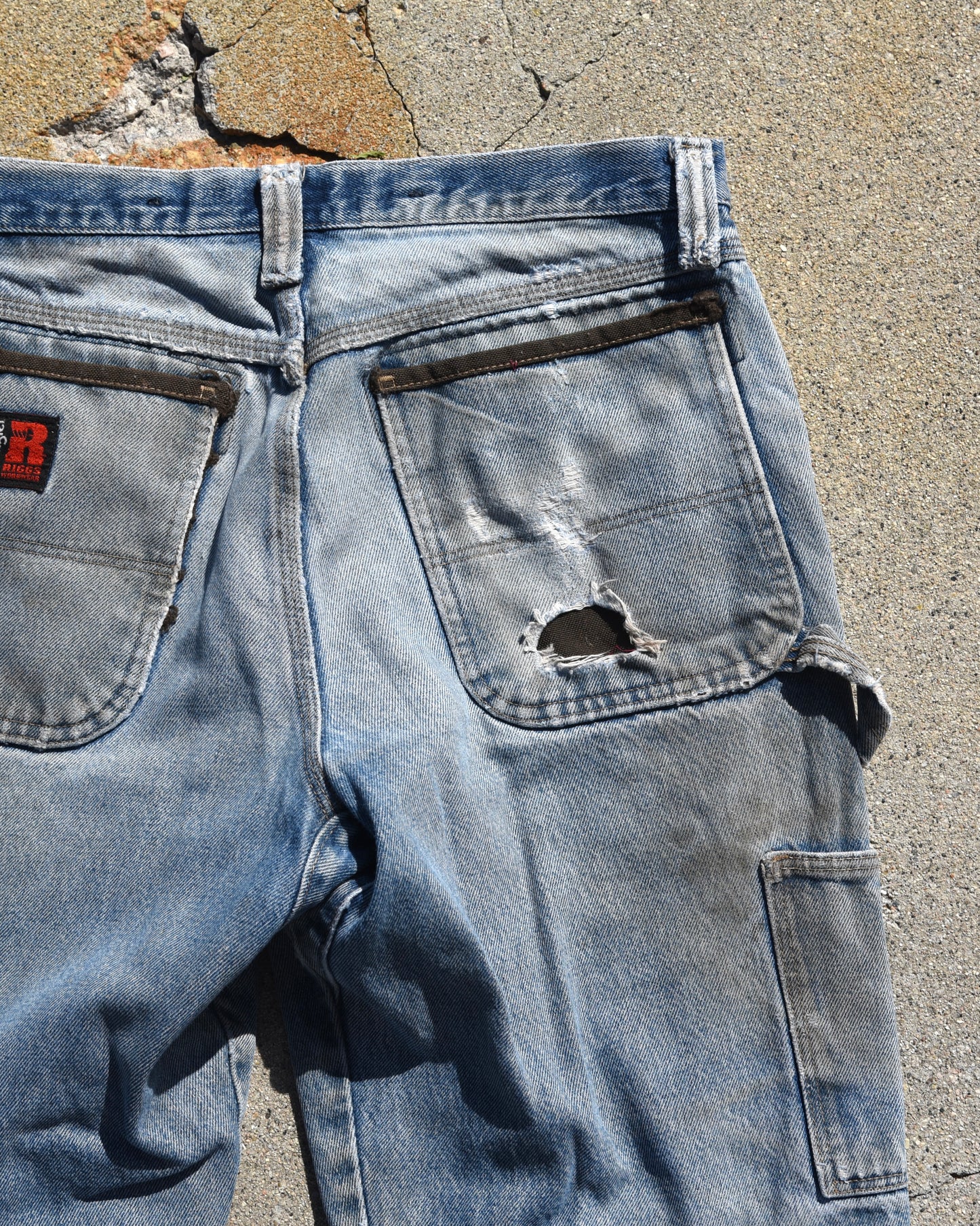 1990s Faded and Repaired Wrangler Double Knee Denim Jeans