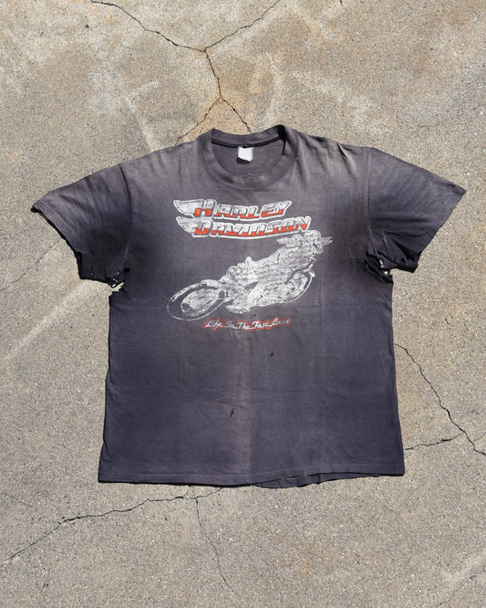 1980s Sun Faded Life In The Fast Lane Harley Tshirt
