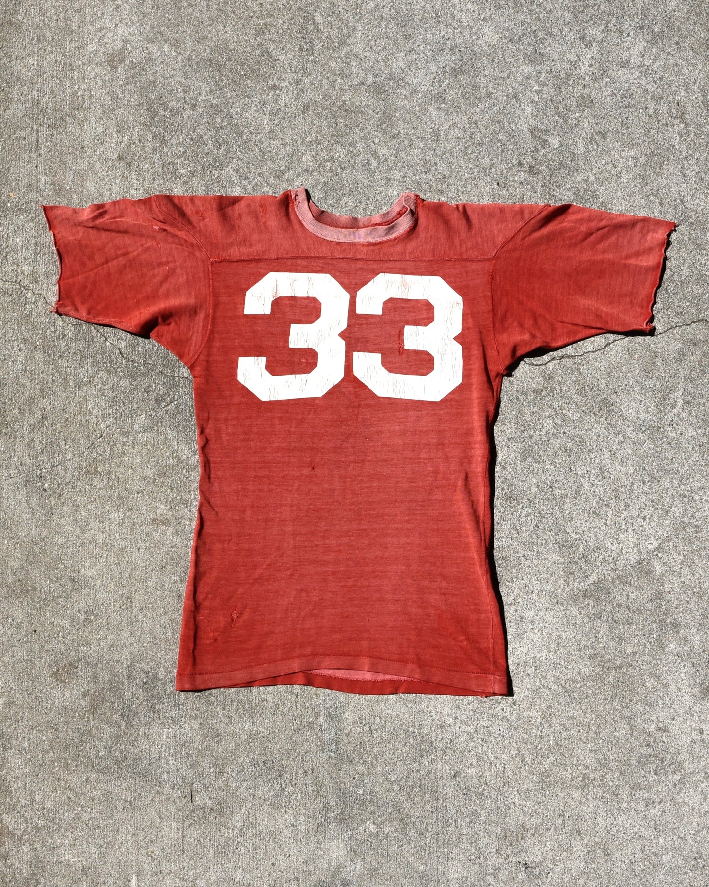 1950s Faded Cotton Cherry Red Football Jersey Two Tone #33