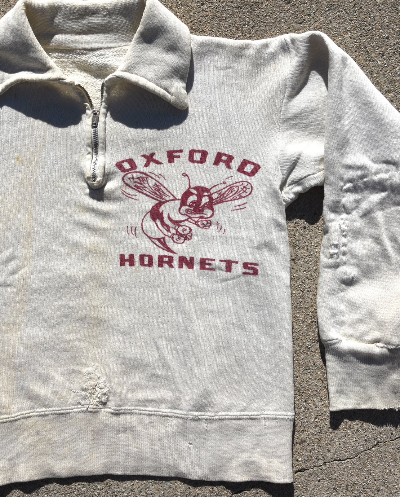 1950s Repaired Oxford Hornets Quarter Zip Sweatshirt