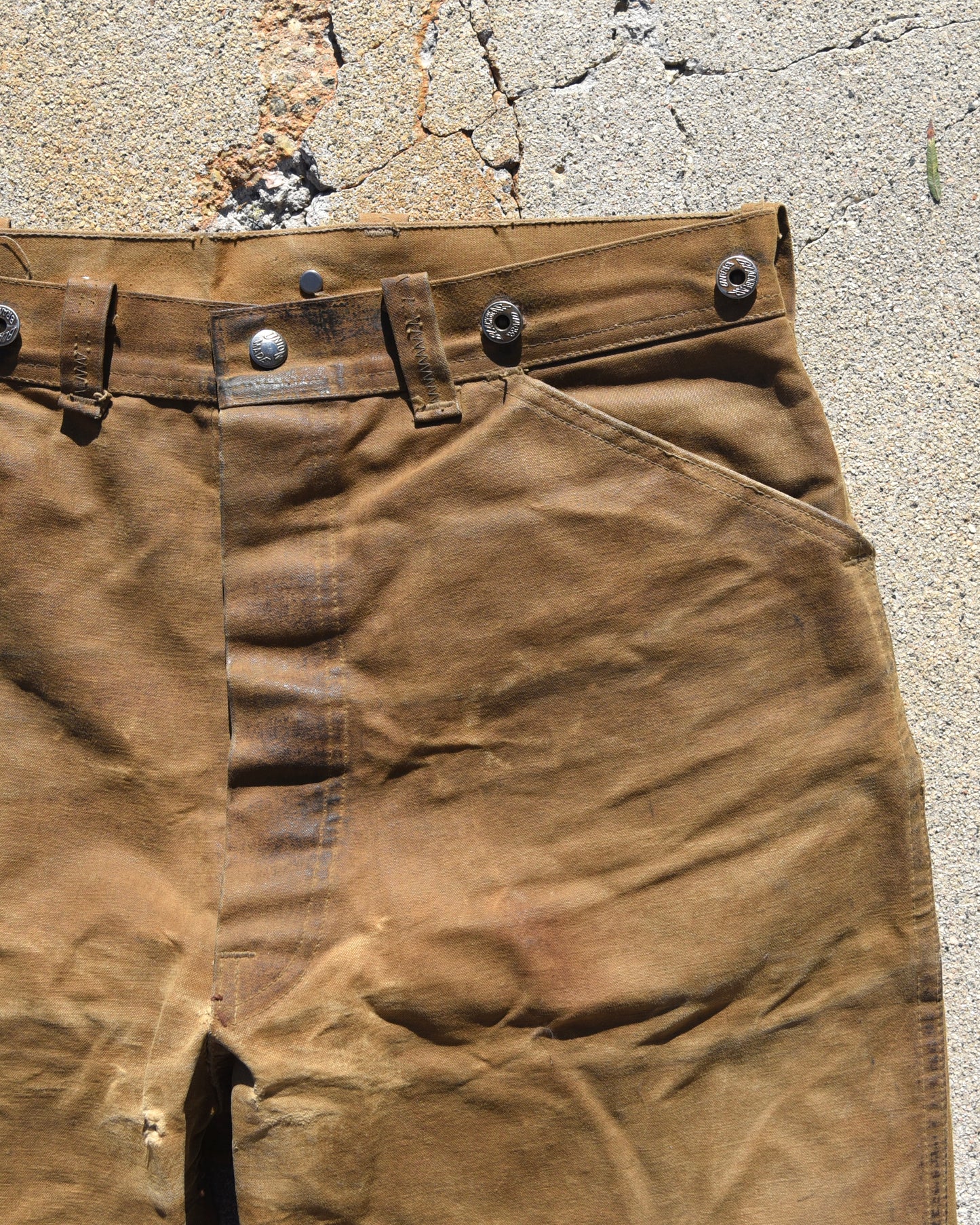 1950s Black Bear Rain-Tite Waxed Canvas Logging Pants