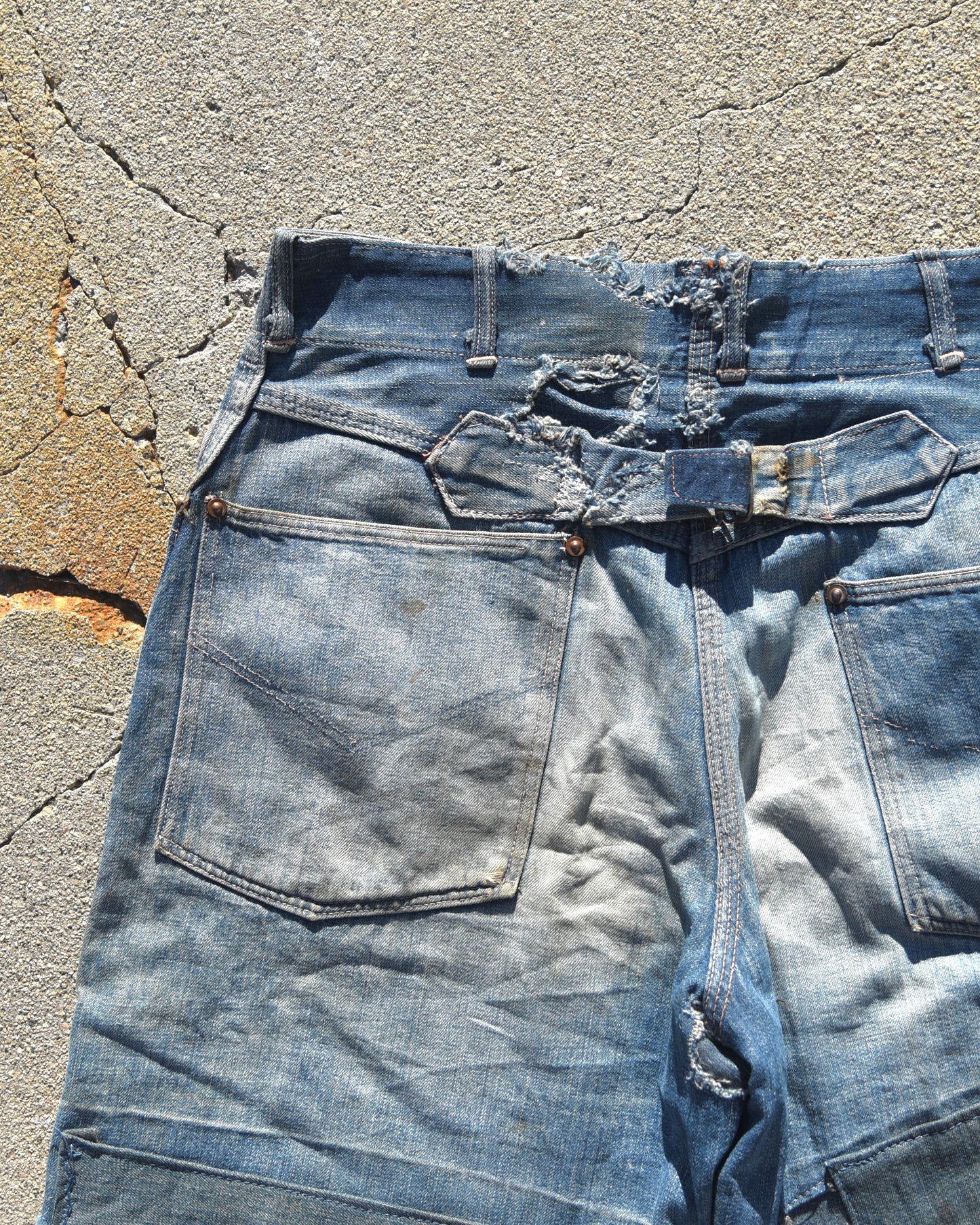 1940s Faded and Repaired Buckleback Denim