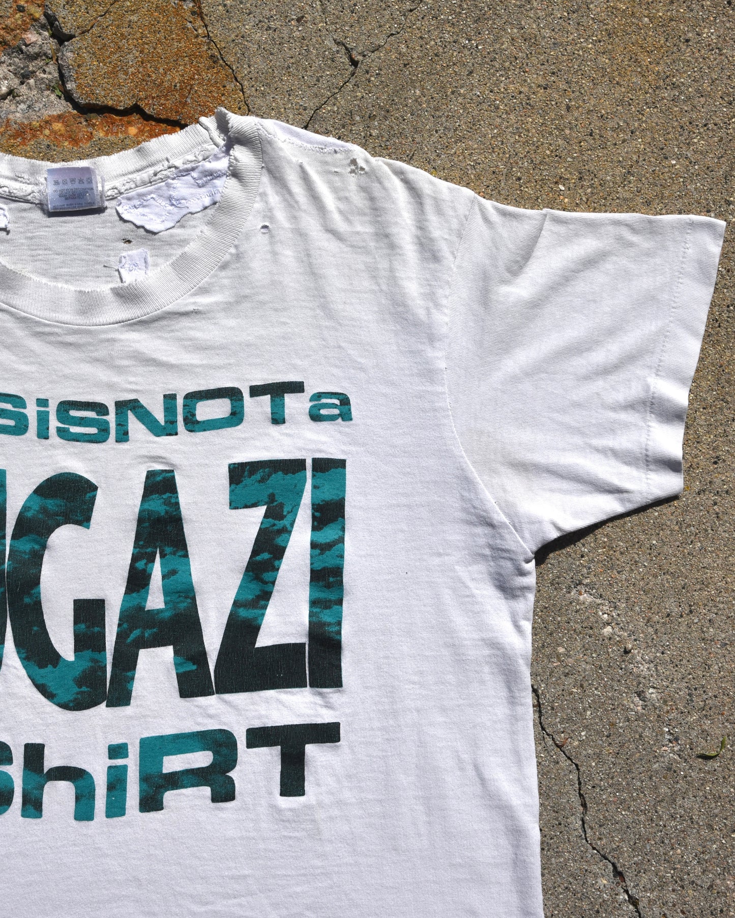 1990s Thrashed and Repaired This Is Not A Fugazi Tshirt