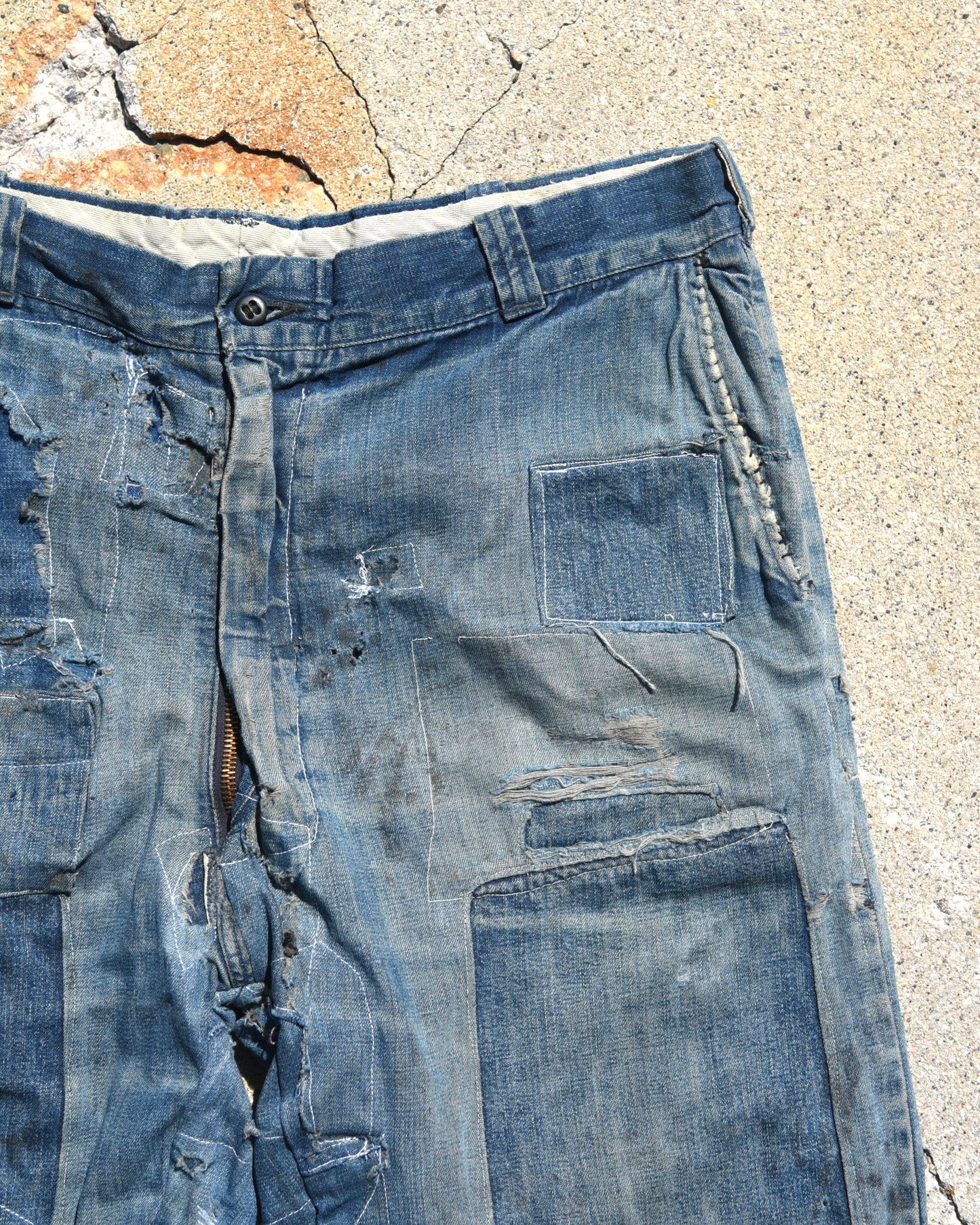 1950s Thrashed and Repaired Denim Jeans