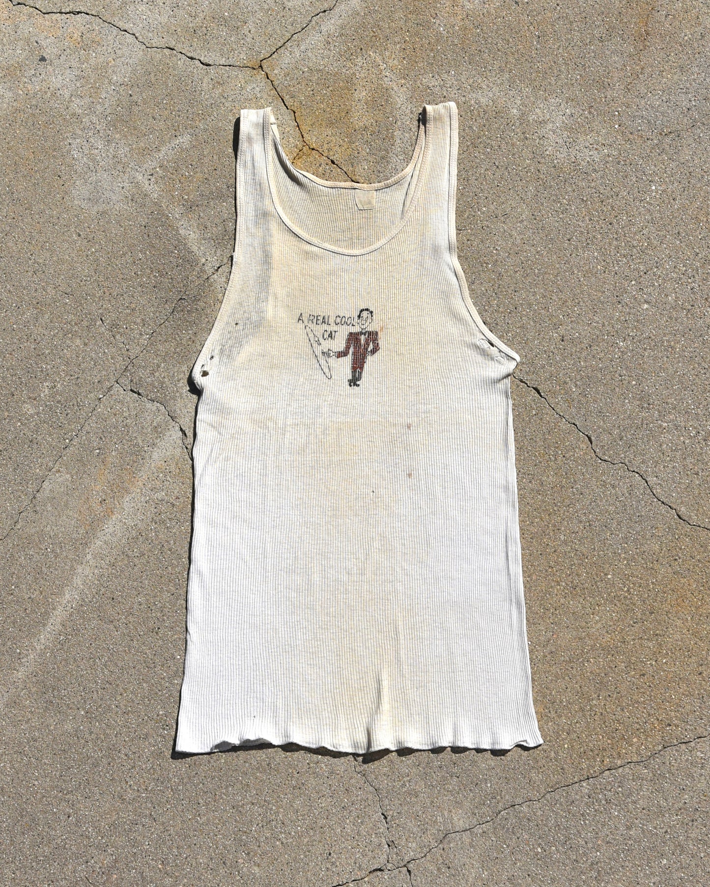 1960s A Real Cool Cat Stenciled Tank Top