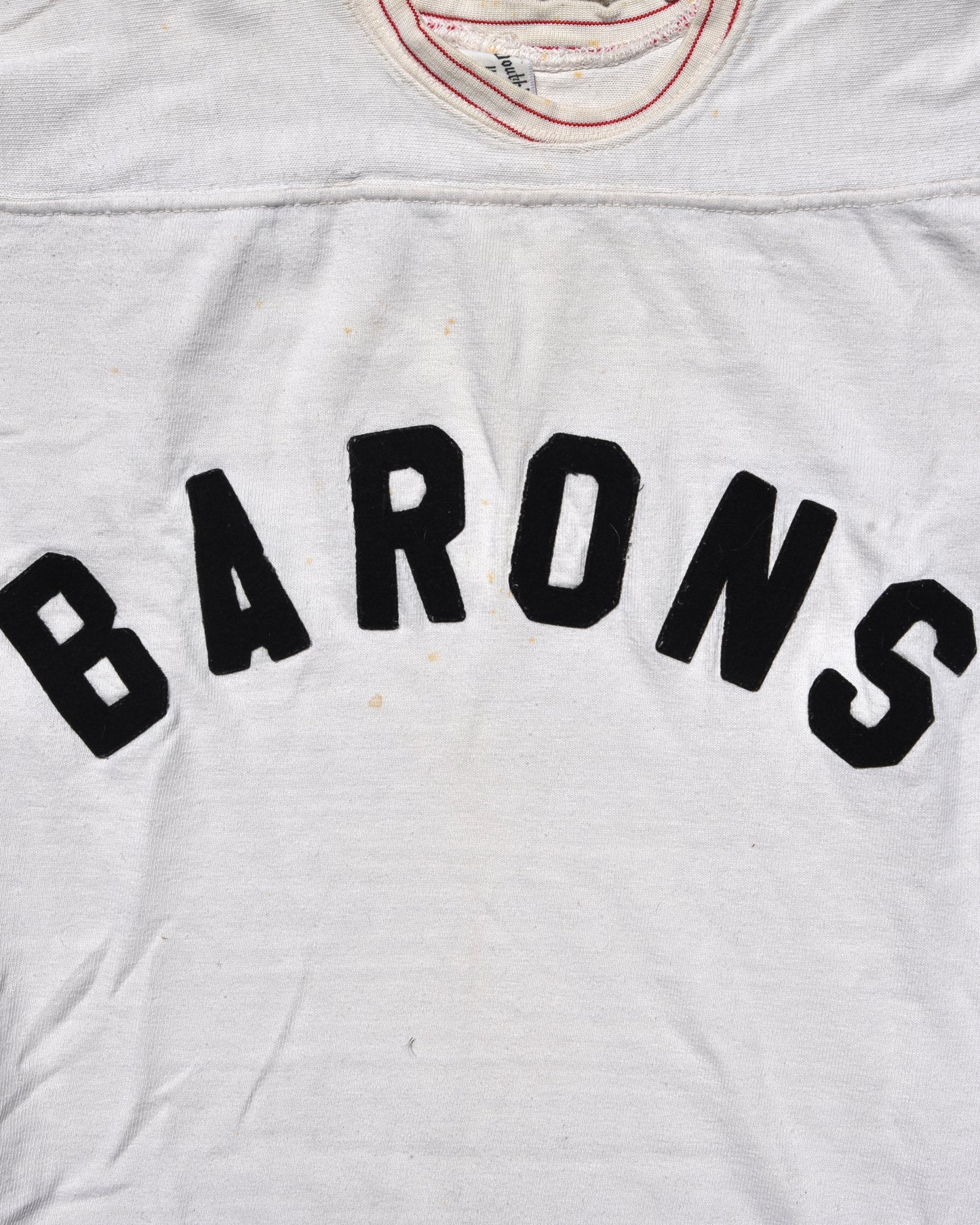 1960s Barons Big Red White Football Jersey Distressed Size Medium