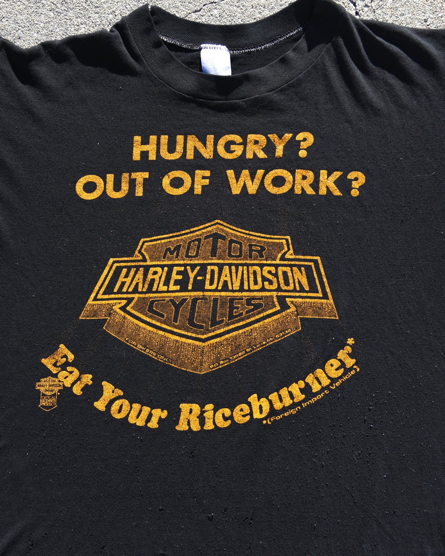 1970s Harley Davidson Eat Your Riceburner Tshirt