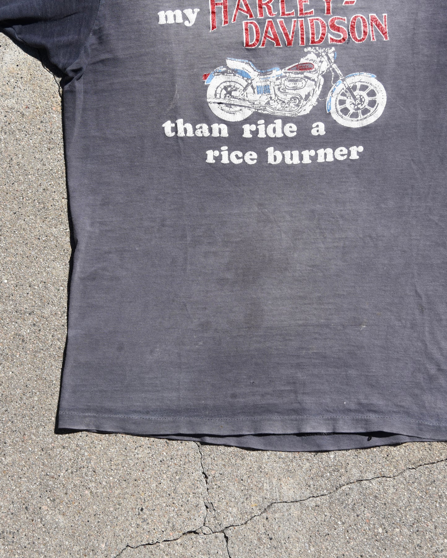 1980s Sun Faded I’d Rather Push My Harley Tshirt