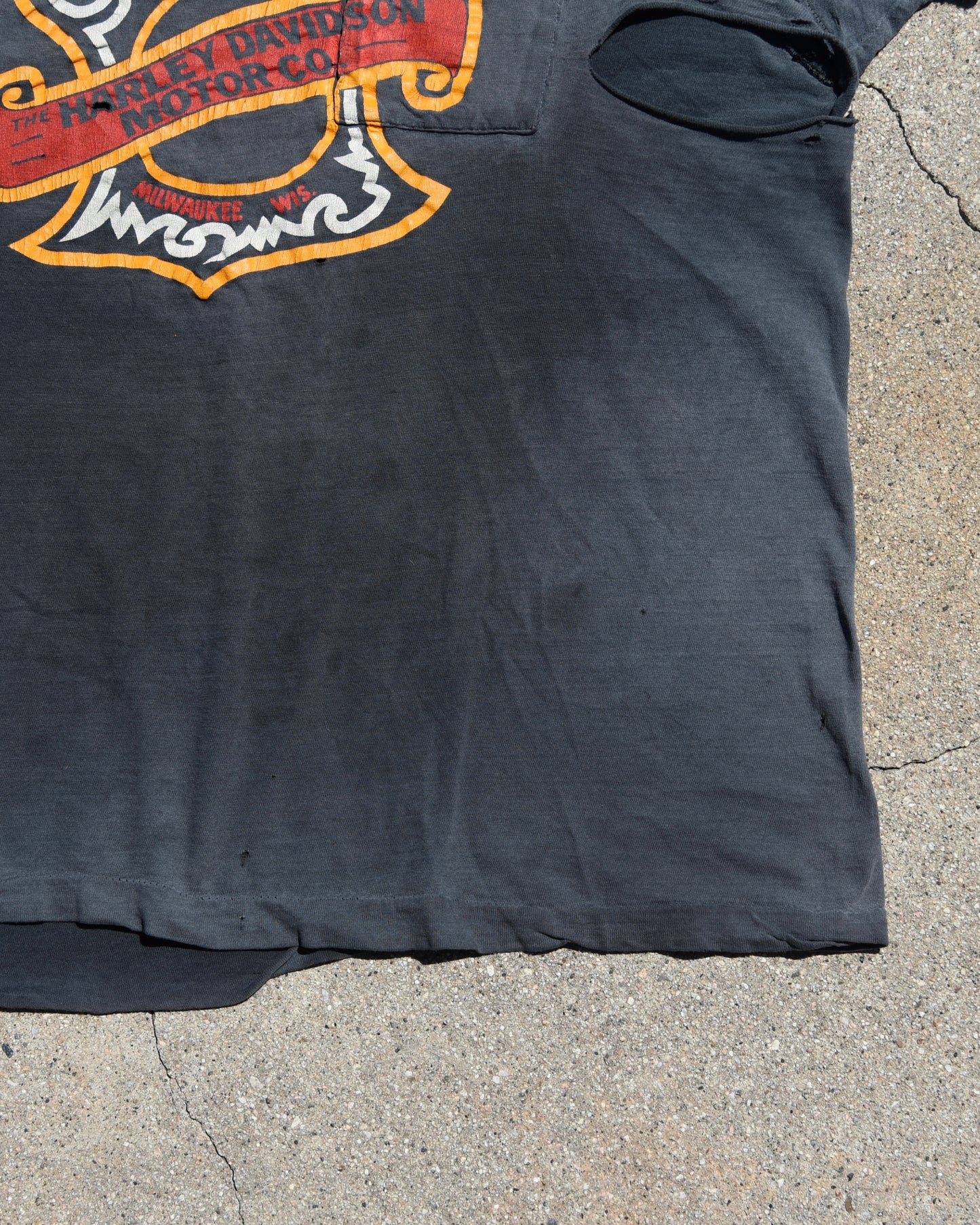 1970s Sun Faded Harley Davidson Pocket Tshirt