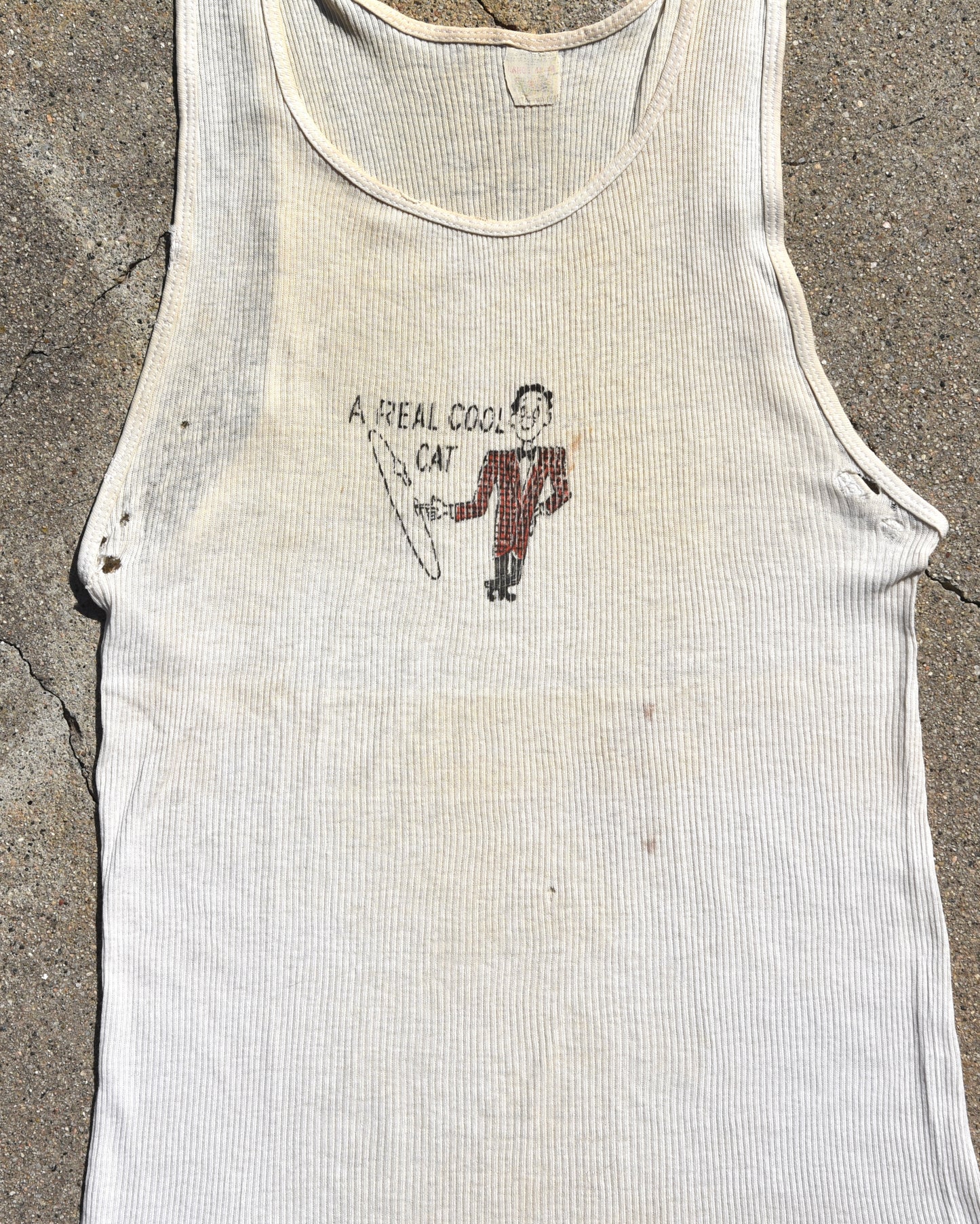 1960s A Real Cool Cat Stenciled Tank Top