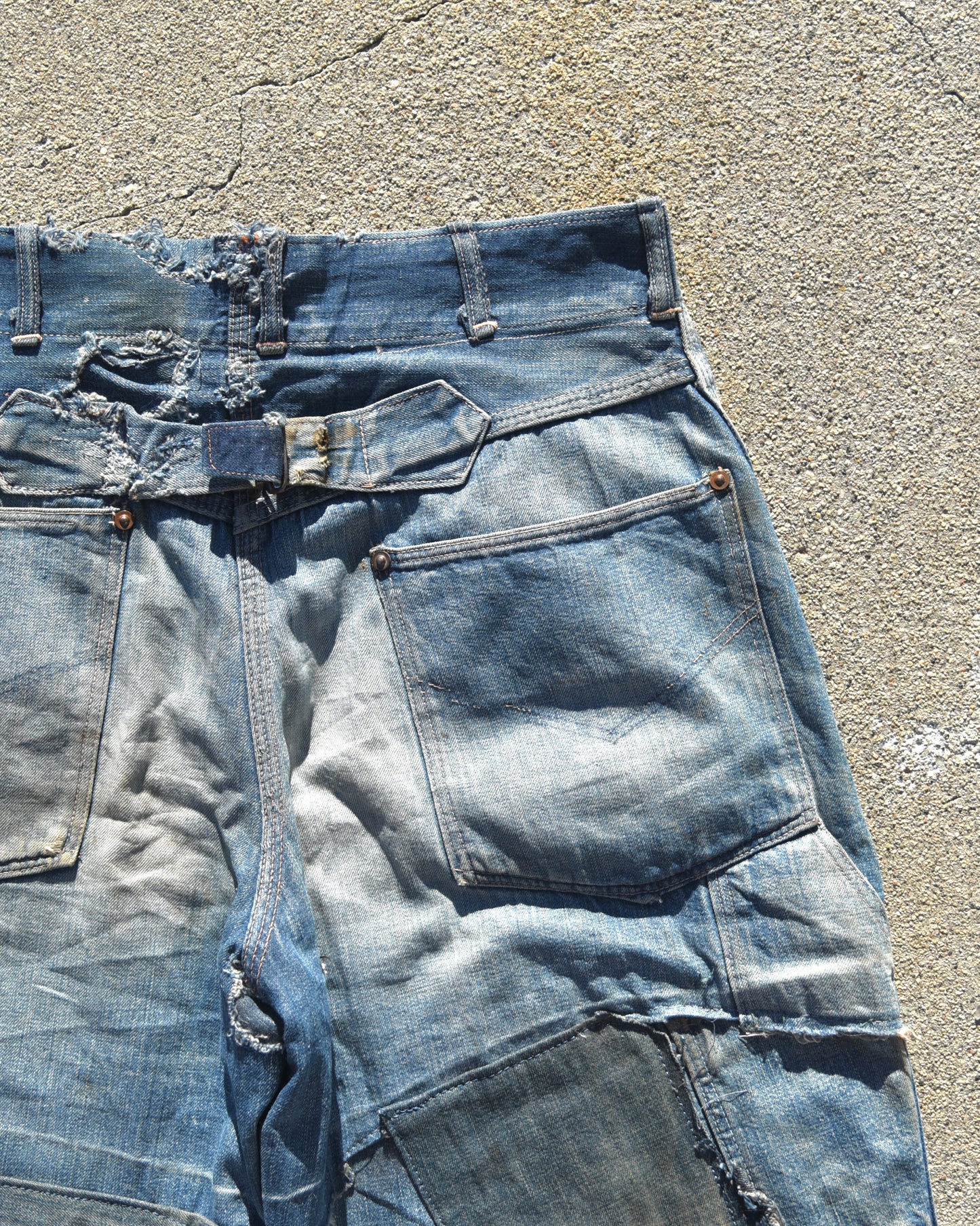 1940s Faded and Repaired Buckleback Denim