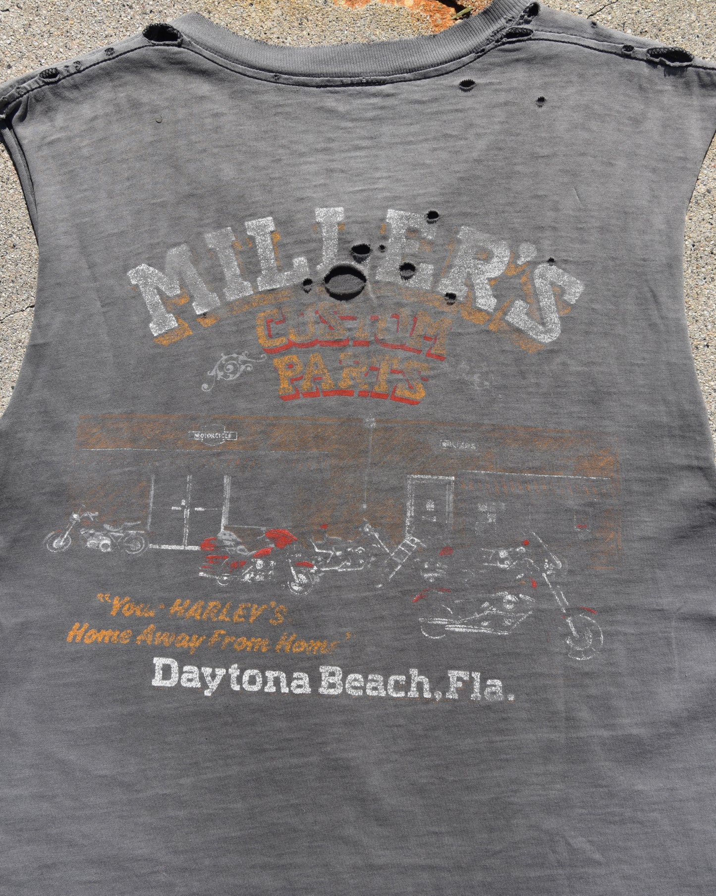 1980s Thrashed and Sun Faded Cutoff Harley Tshirt