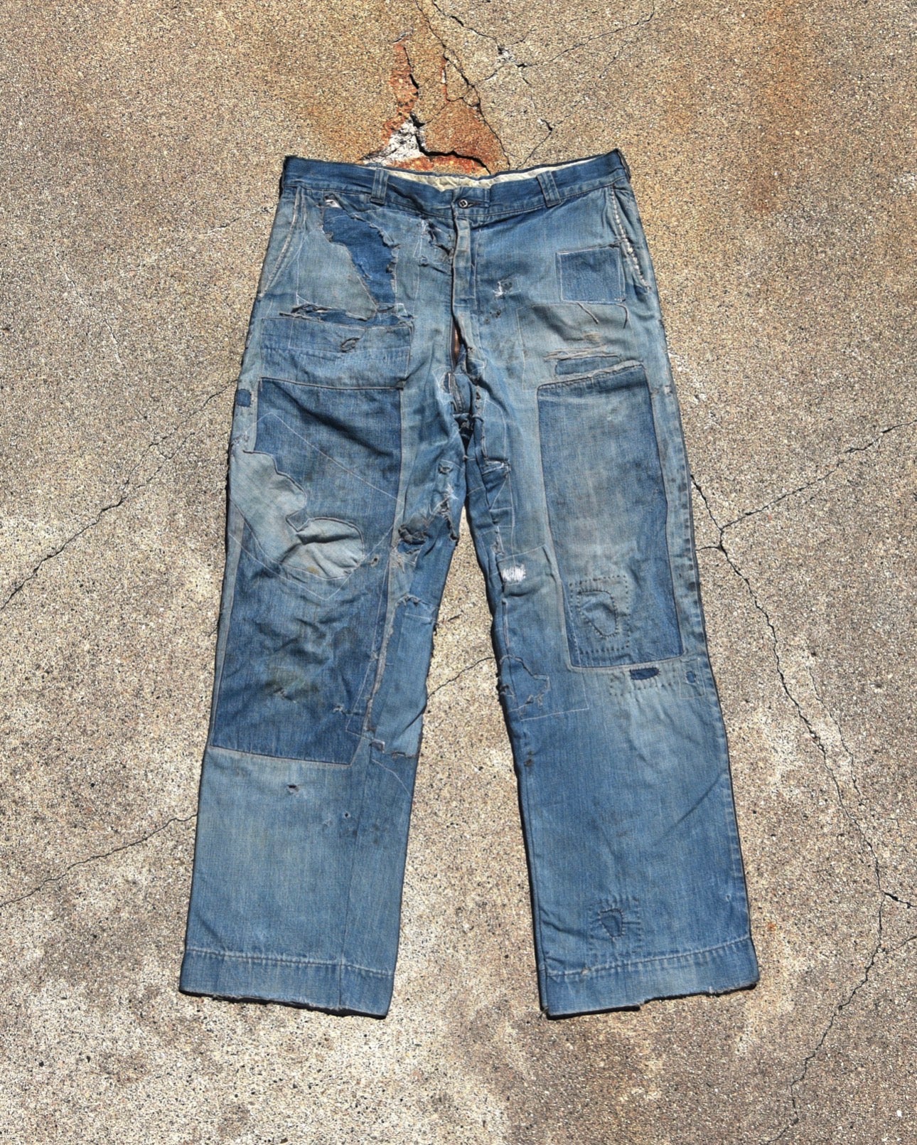 1950s Thrashed and Repaired Denim Jeans