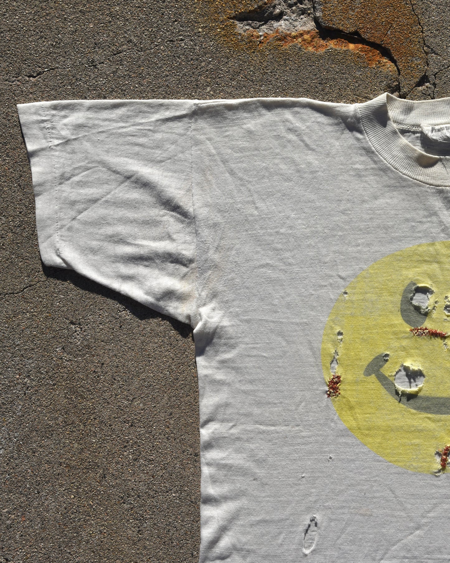 1970s Thrashed and Repaired Smiley Face Tshirt
