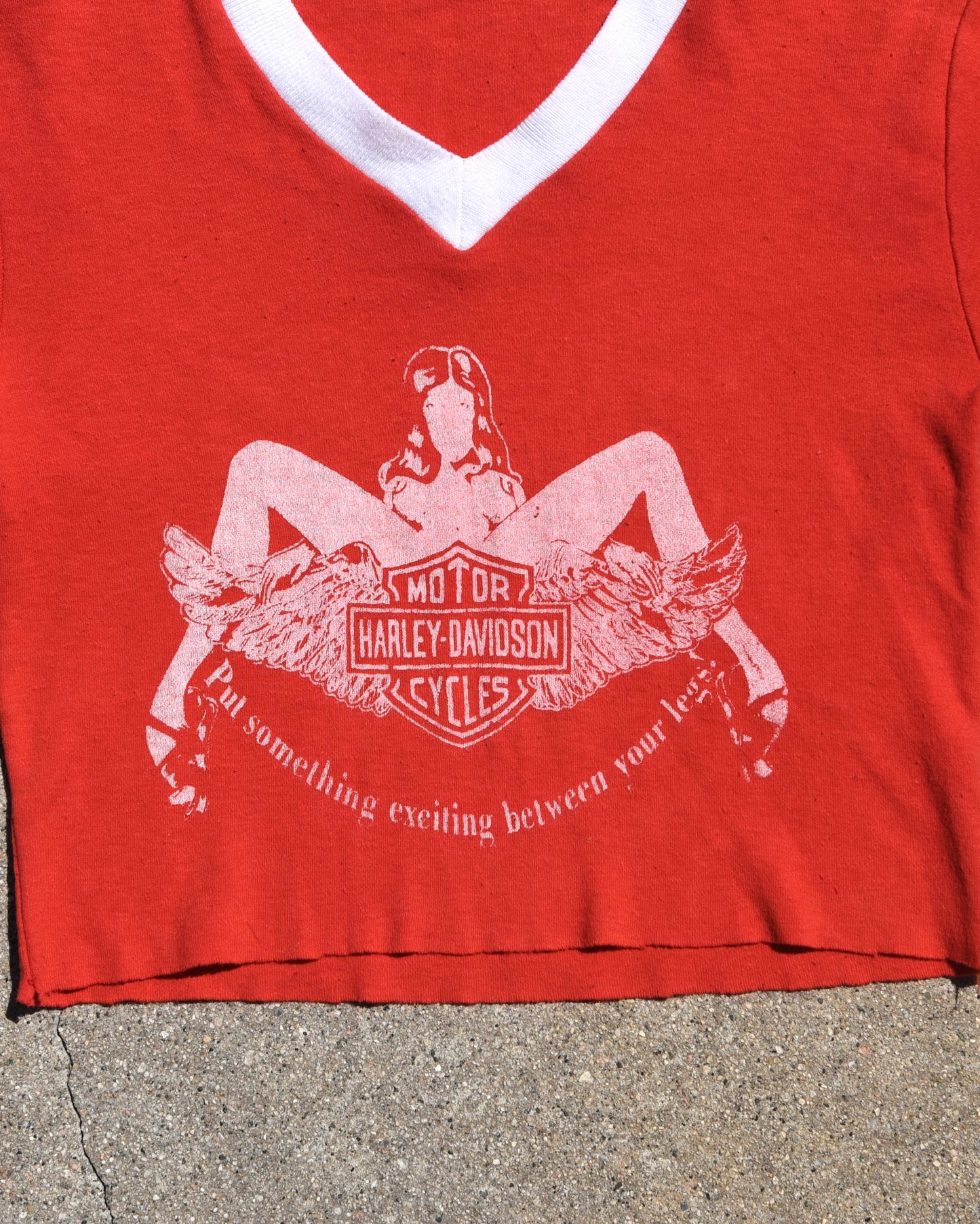 1970s Put Something Exciting Between Your Legs Harley Cropped Tshirt