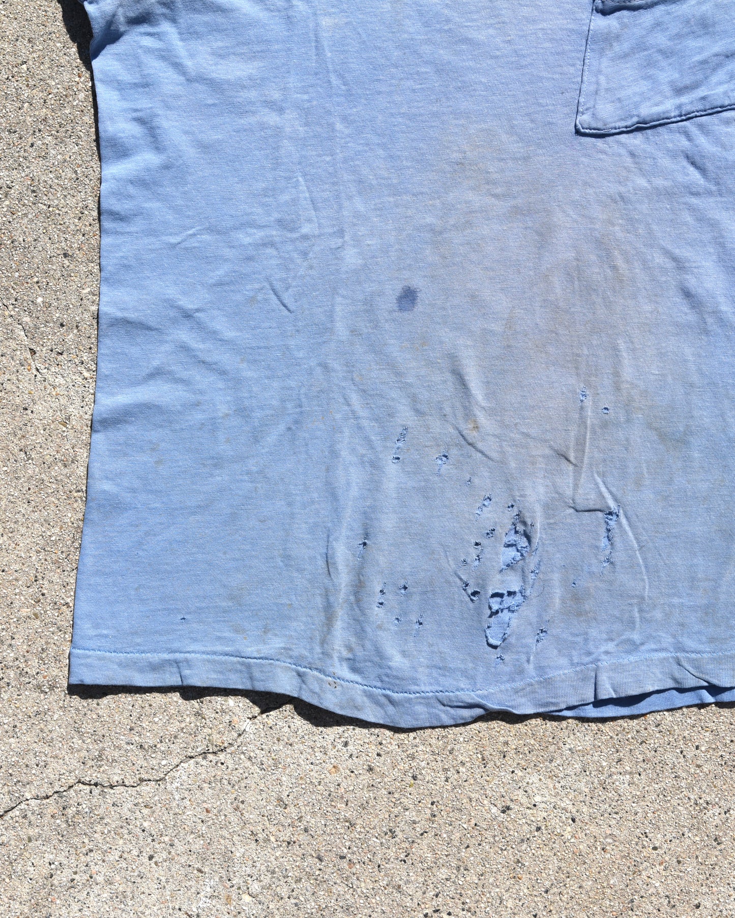 1950s Thrashed and Faded Blue Pocket Tshirt