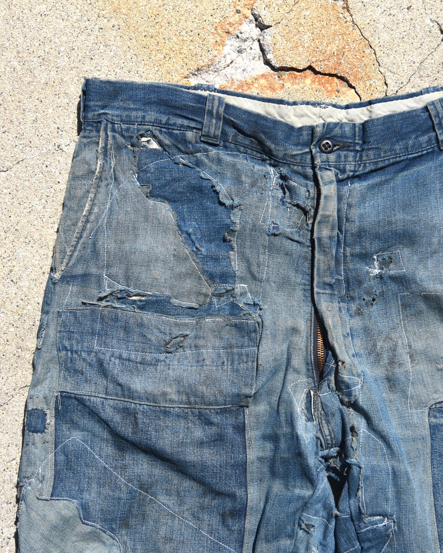 1950s Thrashed and Repaired Denim Jeans