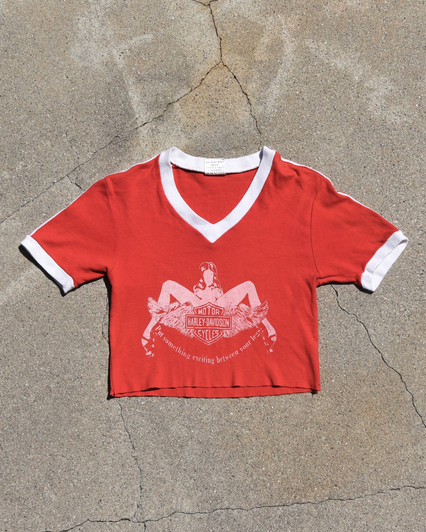 1970s Put Something Exciting Between Your Legs Harley Cropped Tshirt