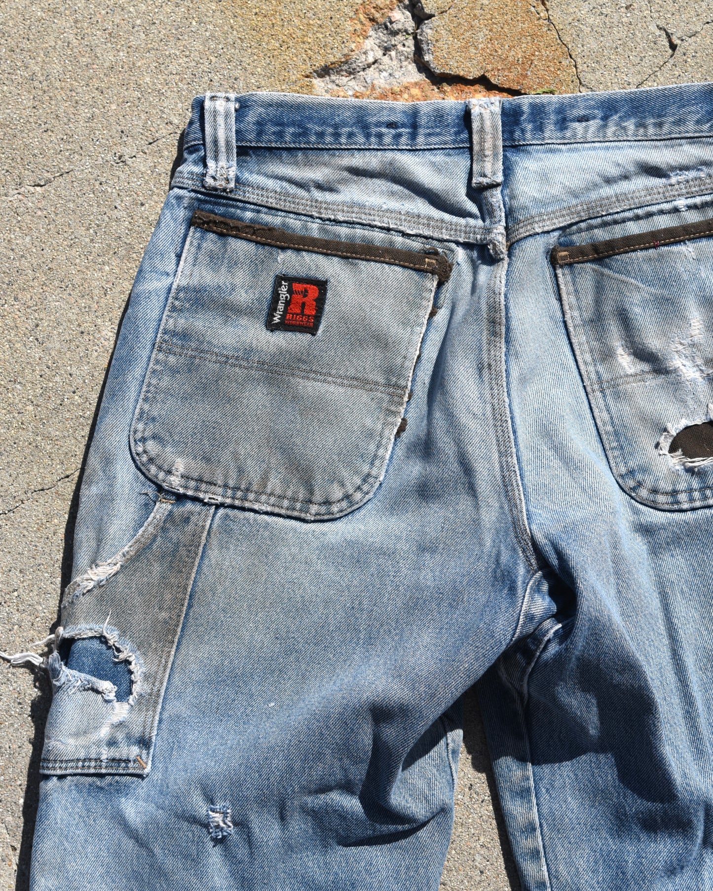 1990s Faded and Repaired Wrangler Double Knee Denim Jeans