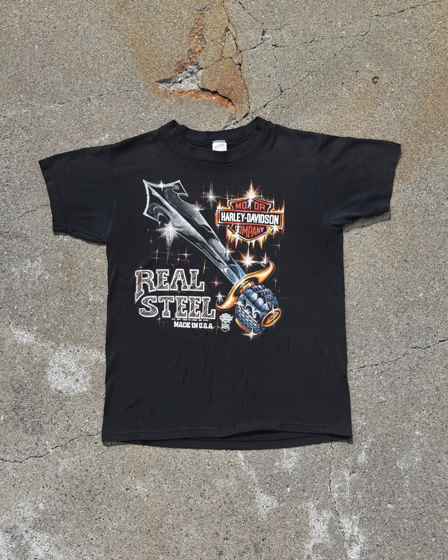 1980s Thrashed Harley Davidson Real Steel Tshirt