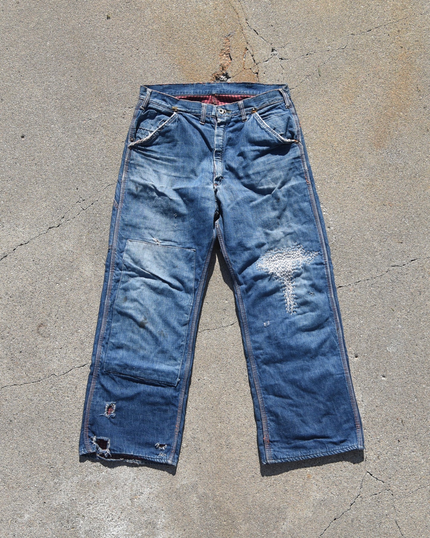 1950s Repaired Flannel Lined Carpenter Denim Jeans