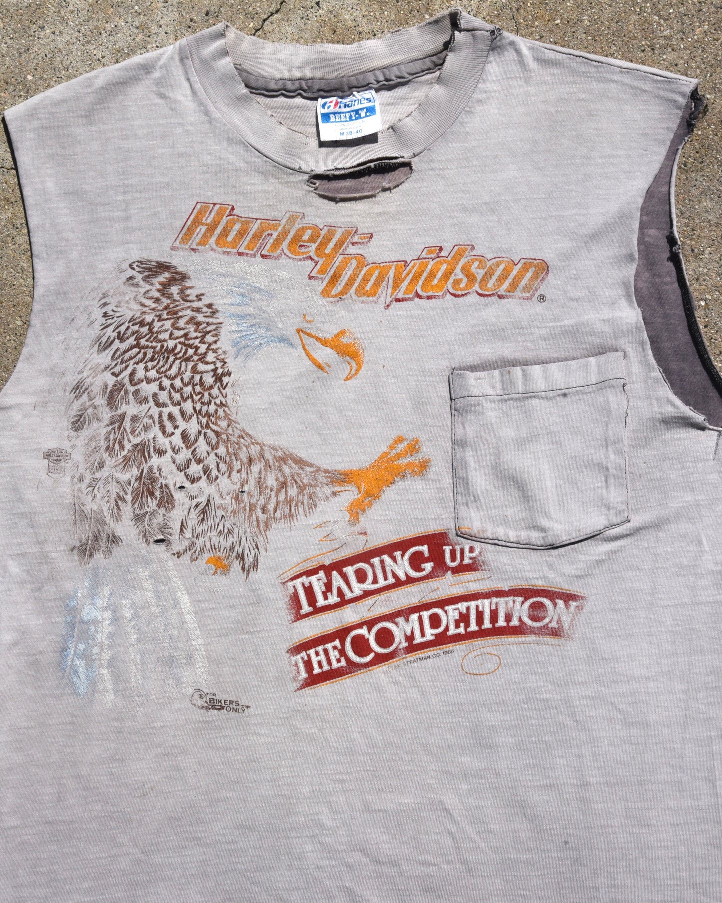 1980s Faded Tearing Up The Competition Cutoff Harley Tshirt