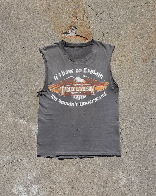 1980s Thrashed and Sun Faded Cutoff Harley Tshirt