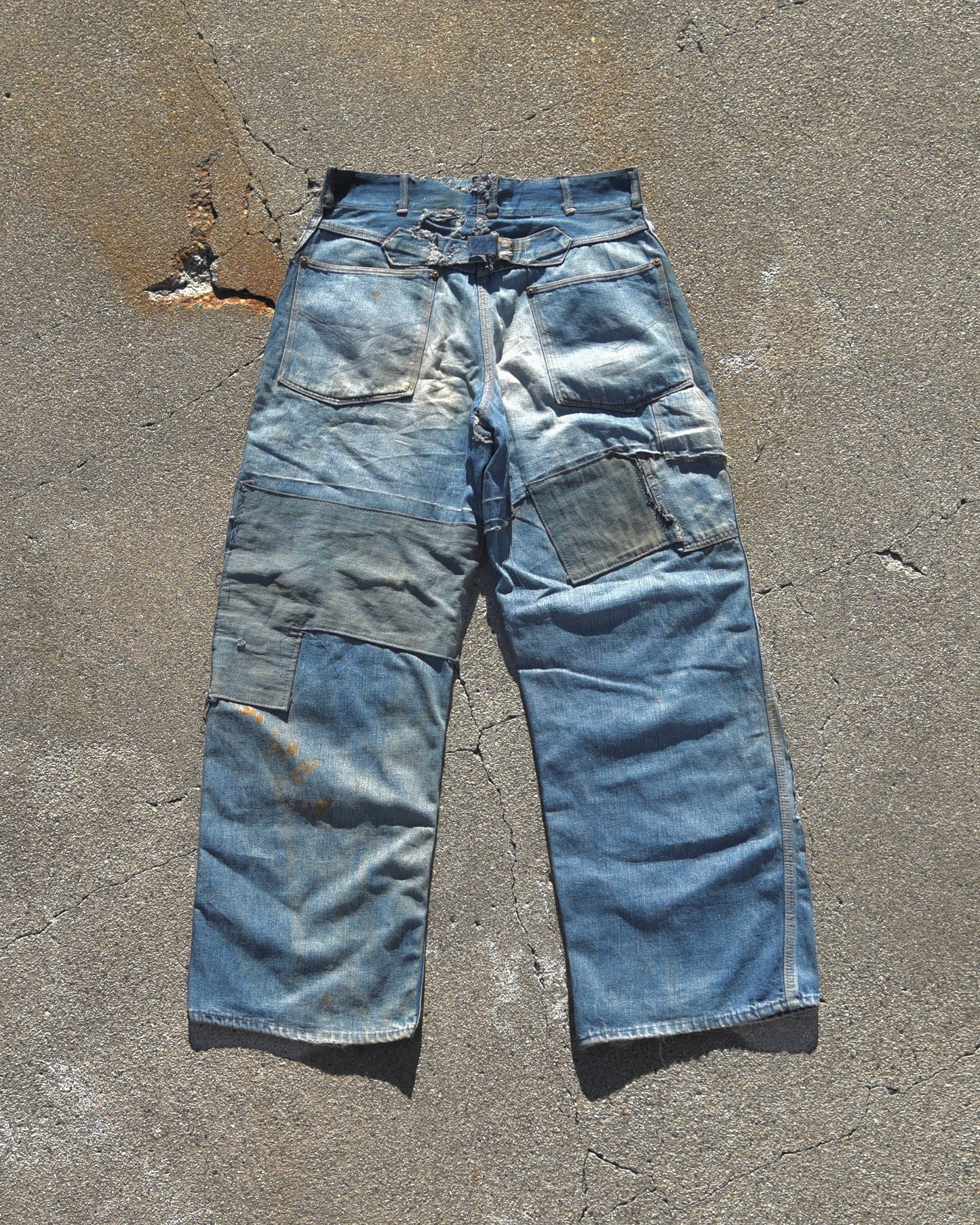 1940s Faded and Repaired Buckleback Denim