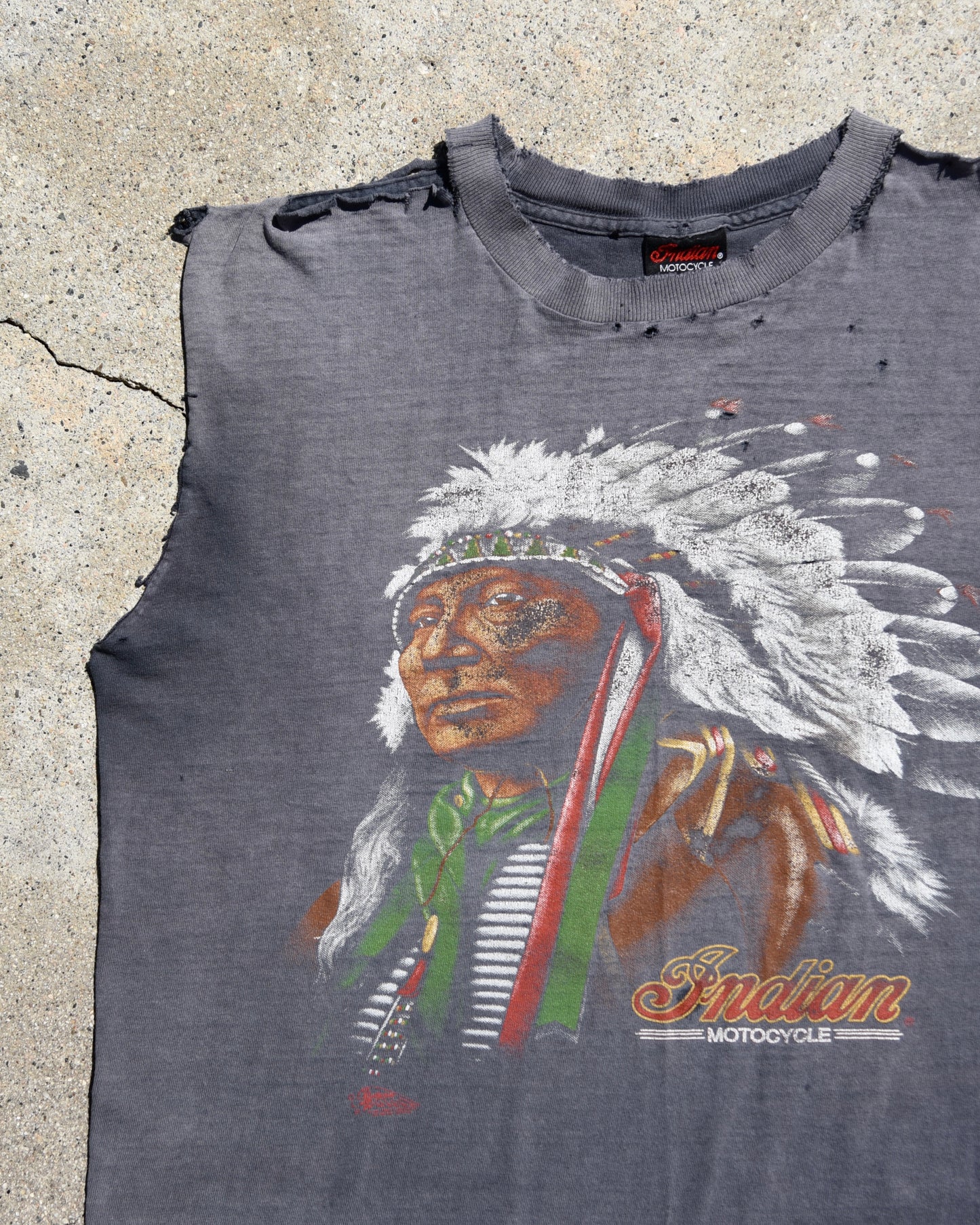 1990s Sun Faded Indian Motorcycles Cutoff Tshirt